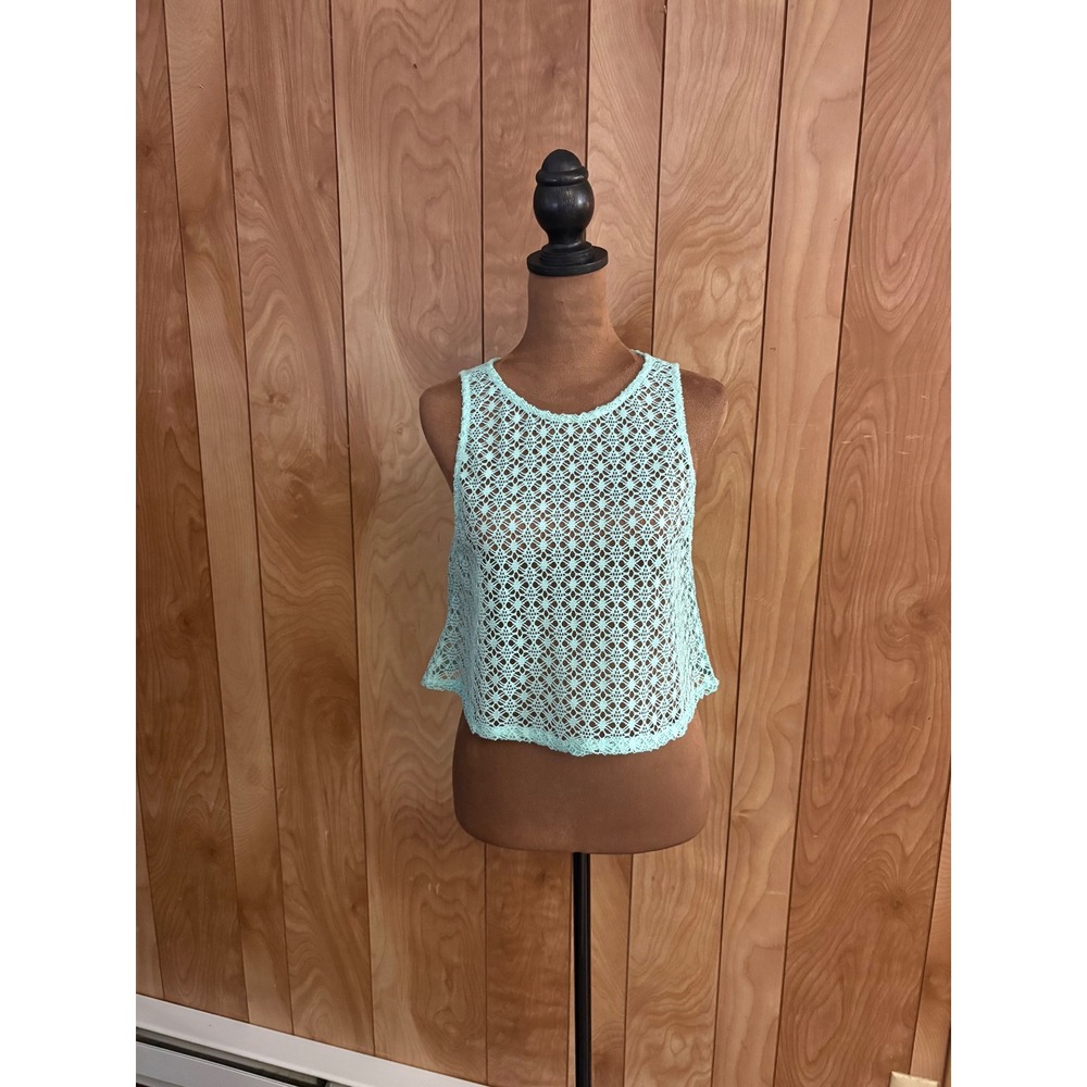 Double Zero Mint Green Crochet Lace Crop Top Back Zipper Sleeveless Tank M